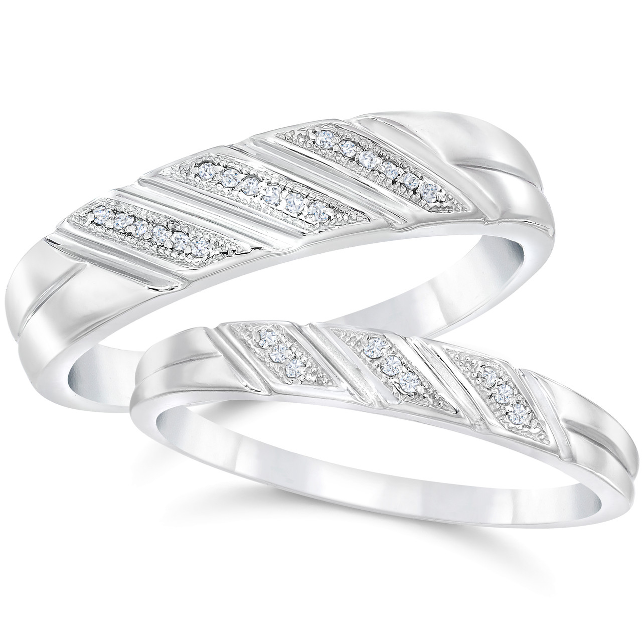His and Hers Set of Horizontally Hammered Wedding Bands - Aurelius Jewelry